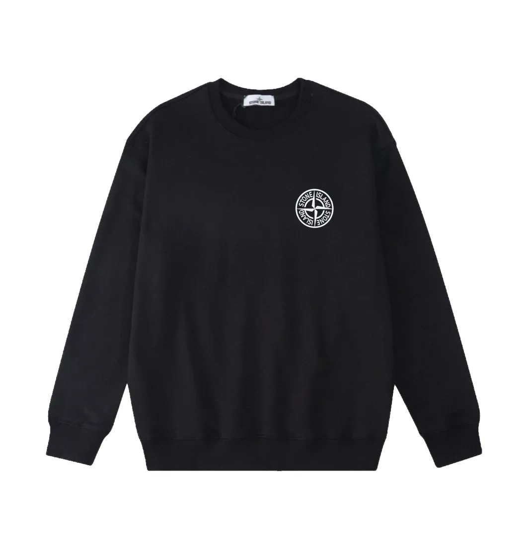 W802#P160💰 Stone Island mechanical compass logo printed round neck long-sleeved sweatshirt! Versatile base round neck sweatshirt for couples! Simple armband design, customized 1*1 thread (fine texture), 380g double-strand large terry fabric, very good quality, foreign trade craftsmanship, respect the original version! The threads at the cuffs and hem are all original bartacks! The time-consuming and material consumption distinguishes the ordinary version on the market! Tops worn by celebrities from all walks of life on INS, can be matched with couple styles!  Color: Black White Size: M-XXL